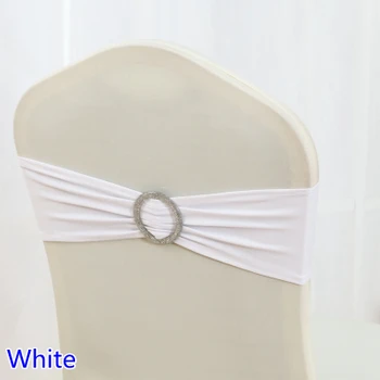 

White Colour Shiny Round buckles Spandex chair sash wedding chair sashes lycra stretch chair band universal hotel party show