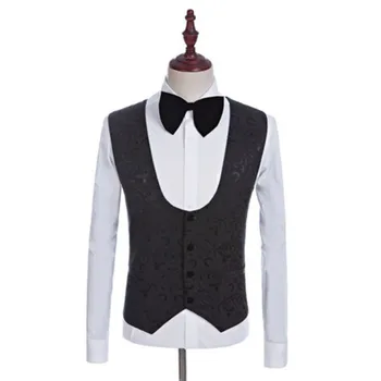 

Classic high-quality black flower U-line single-breasted sleeveless men's vest and groomsmen vest factory tailor-made