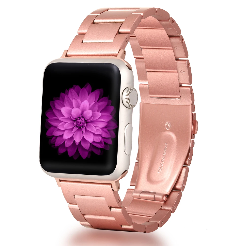 

For Apple watch band Stainless steel strap apple iWatch series4 series 3 2 1 38 40mm Rose Pink 42 44mm Black metal strap