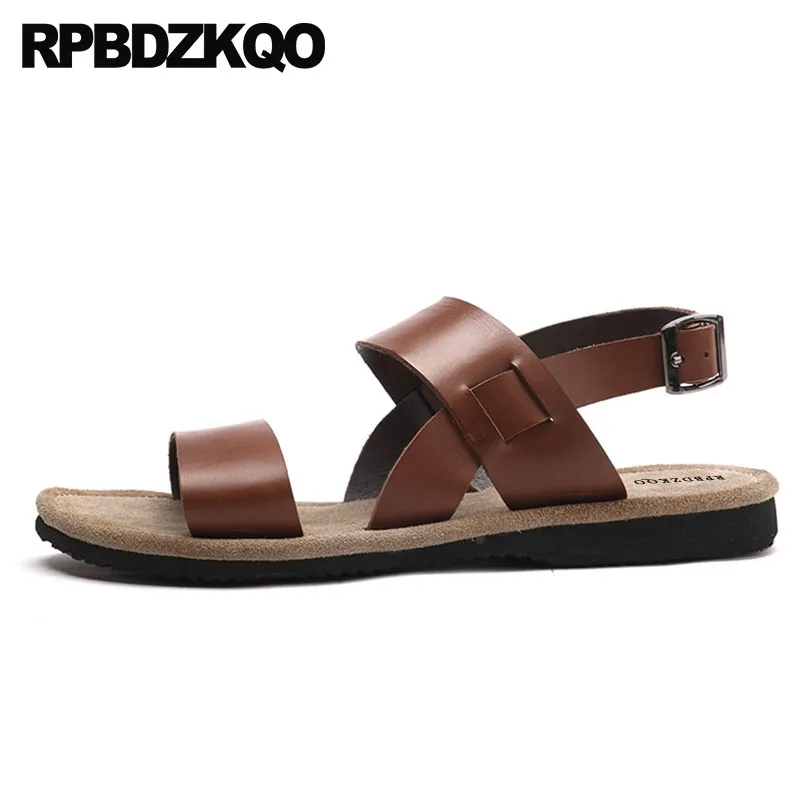 

men sandals leather summer 2019 breathable shoes strap fashion designer beach italian flat open toe black brown metal casual