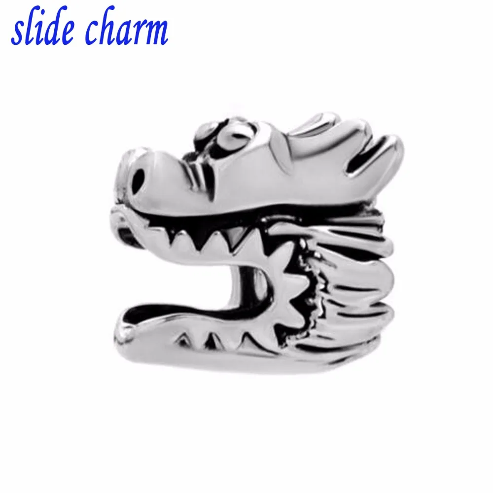 

slide charm Free shipping Children's birthday gift Chinese dragon head fashion charm beads fit Pandora charm bracelets