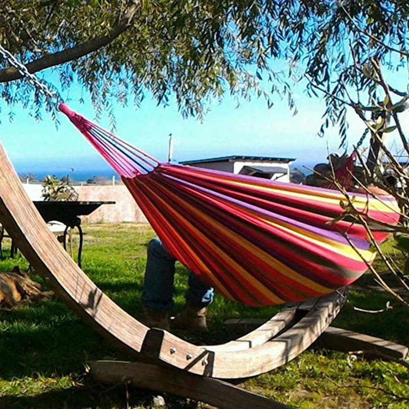 Hammock Swings Portable Outdoor Camping Furniture Stripes Hammock Tent Hanging Sleeping Bed 280cm x 80cm Travel Garden Terrace (15)