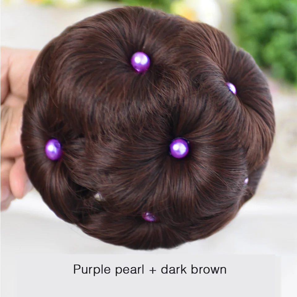 DIFEI волос для женщин жемчуг кудрявый шиньон волос булочка пончик клип в шиньон синтетический высокая температура волокно шиньон - Цвет: Purple dark brown