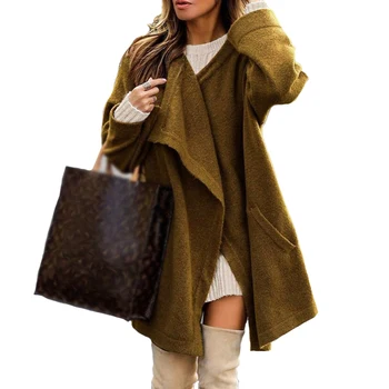 

Women Autumn Winter Wool Cardigan Elegant Lapel Loose Cardigans Fashion Casual Mid-length Long Sleeve Knitted Outerwear