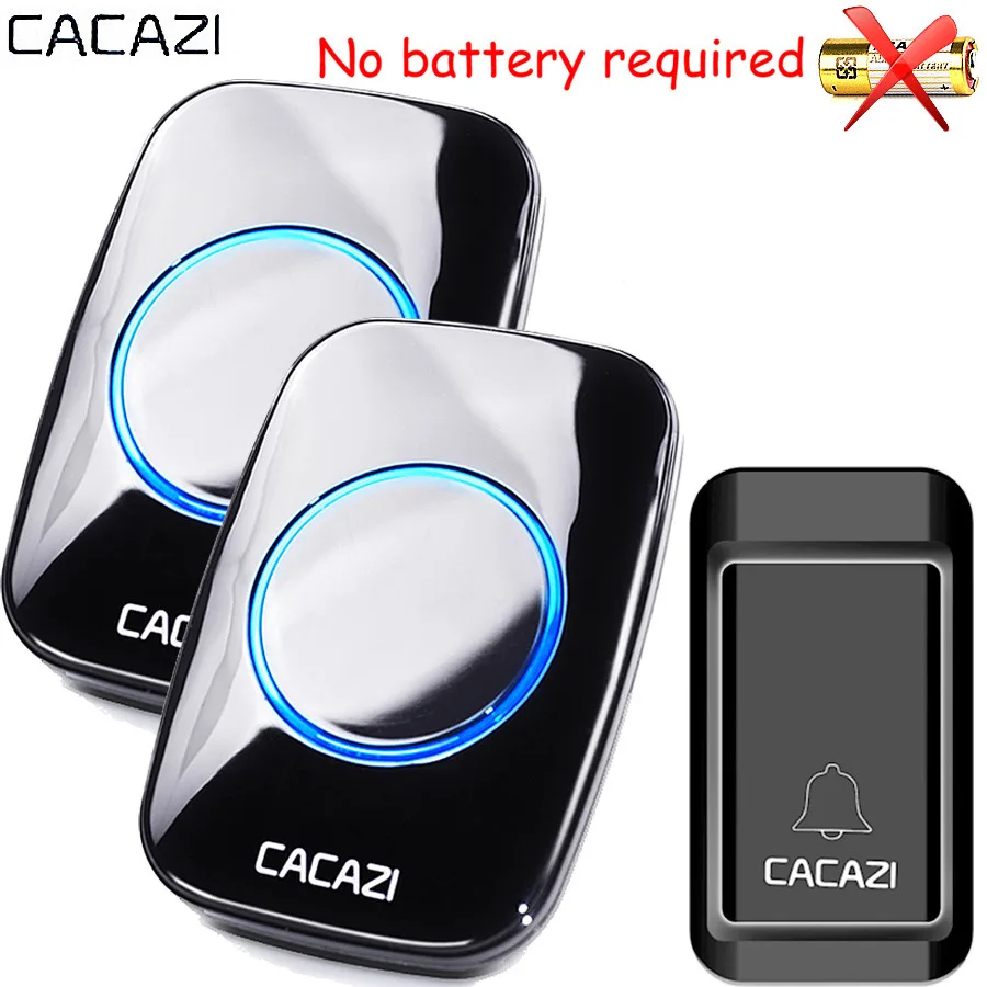 

CACAZI Waterproof Self-powered Wireless Doorbell EU AU UK US Plug smart home Door Bell Chime ring 1 battery button 1 2 receiver