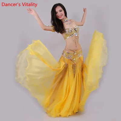 Handmade Beaded Embroidery Bra Skirt Belly Dance Costume For Women Oriental Dress For Dance set custom made Free Shipping - Цвет: Цвет: желтый