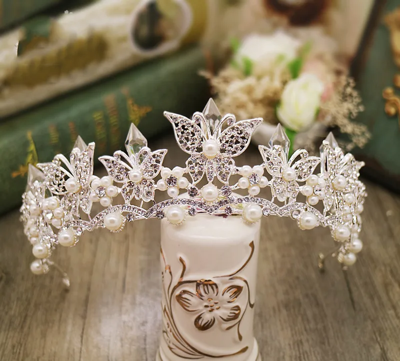 Elagance жемчужная белая бабочка, прозрачная кристальная корона для волос, свадебные украшения для волос, Тиара для волос, заколка для волос, аксессуар для волос