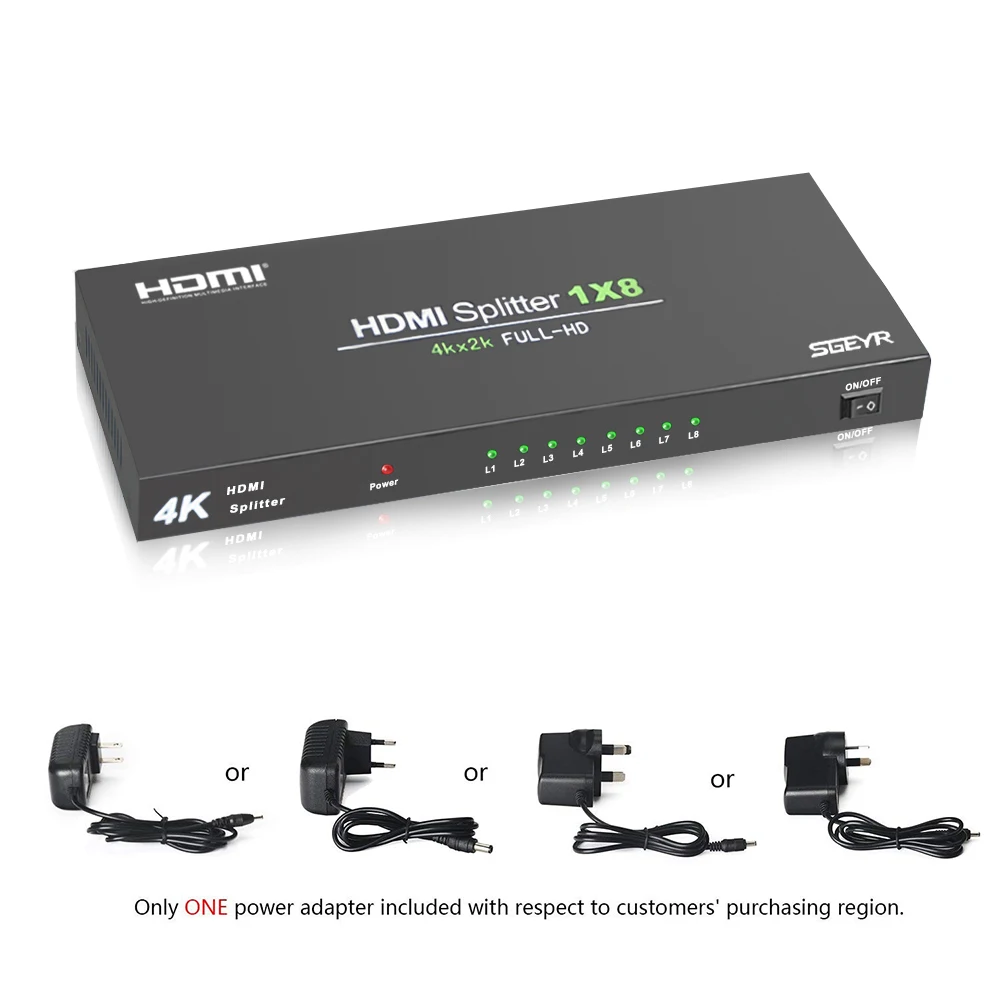 1x8 Питание V1.4 Сертифицированный HDMI сплиттер 1 в 8 выход с Full Ultra HD 4 K/2K@ 30 Гц и 3D разрешением-1 источник на 8 дисплеев - Цвет: HDMI Splitter 1X8 4K