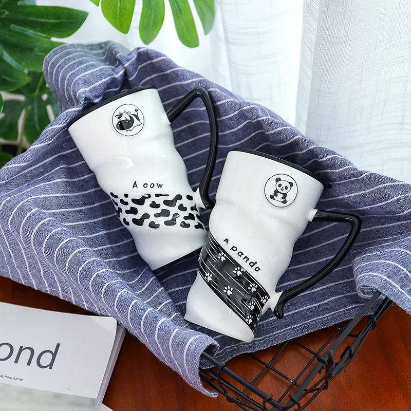 

Panda Zebra Thread Embossed Three-dimensional Animal Large Capacity Mug Milk Cup with Lid Coffee Ceramic Cup Mugs