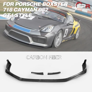 

For Porsche 2016 On Boxster 718 Cayman 982 GT4 Type Carbon Fiber Front Lip 3pcs Glossy Finish Splitter Set (Fit GT4 Bumper Only)