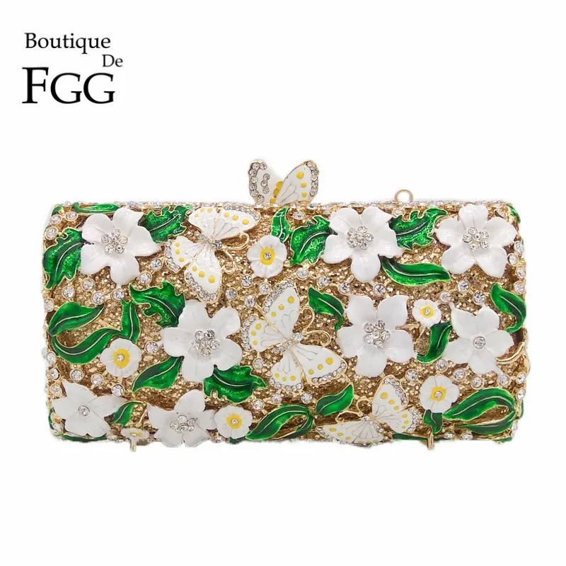 Boutique De FGG женская вечерняя сумочка-клатч со стразами и разноцветными бабочками сумочка для свадьбы