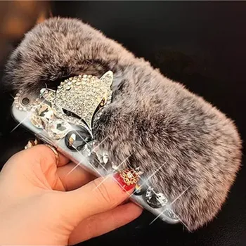 

LaMaDiaa 3D Luxury Bling Diamond Rabbit Fur Rhinestone Fox Head Phone Case Cover For Xiaomi Redmi 8 7 6A Note 8 7 6 5 Pro 5 Plus