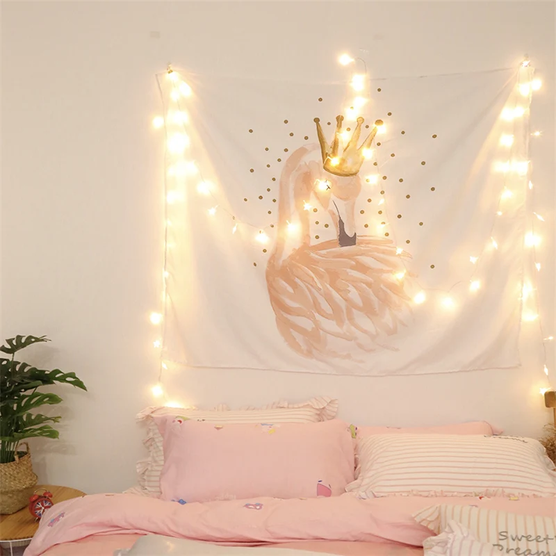 

The King Flamingo Tapestry New Year Decorative Wall Hanging Pink Floral Printed Girls Bedspreads Valentine Sheet Drop Ship