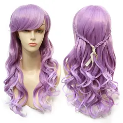 BCHR длинный парик фиолетовый цветной синтетический парик для женщин длинные волны косплэй парик с плоским взрыва Бесплатная доставка