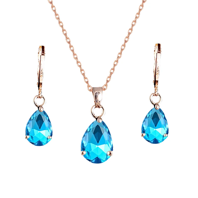 

MISANANRYNE New Arrival Fashion Gold Color Jewelry Sets For Women Cubic Zirconia Waterdrop Pendant Necklace Earrings Set