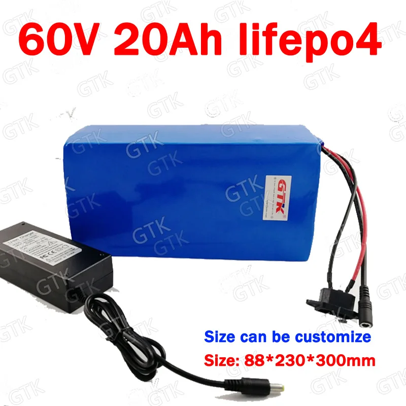 GTK литиевая батарея 60v 20Ah lifepo4 50 BMS для глубокого цикла 1500w 3000w трехколесный