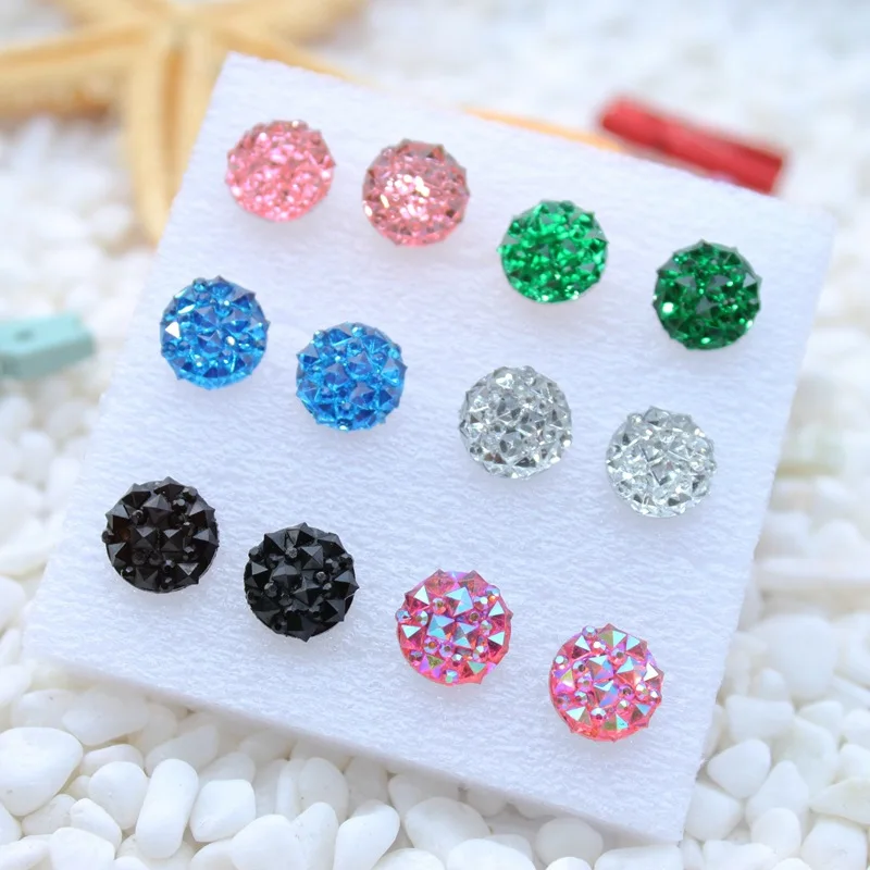 Buy 6pairs/lot Fashion Women Bright Color Round Stud