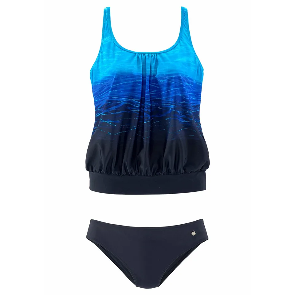 Топ!-градиентный купальный костюм для женщин, винтажная одежда для плавания размера плюс, комплект танкини, пляжная одежда, купальный костюм, два предмета, бикини, купальный костюм XXL