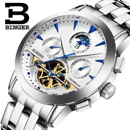 Genuine Binger waterproof watches men versatile outdoor sport Switzerland chronograph Automatic watch stainless steel wristwatch