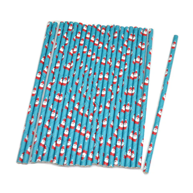 

25pcs Paper Straws,Santa Claus Printed Christmas Xmas New Year Party Tableware Home Supplies Drink Beverages Straw