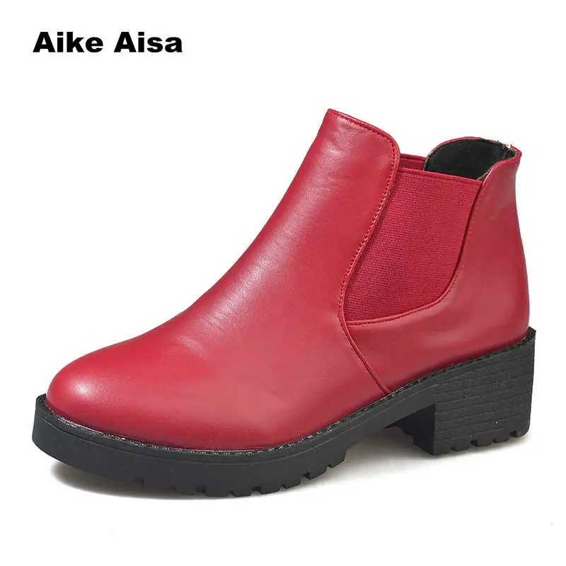 

Botas Botines Mujer Ankle Women Boot Spring Autumn Fashion Simple Slip-on Bright Leather Platform Bota Feminina High Boots Y88