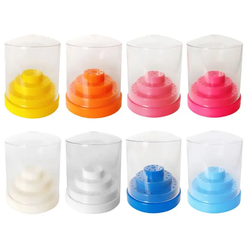 

1Pc 48 Holes Nail Drill Bit Display Holder Standing with Cover Manicure Container Storage Box 7.8x9cm