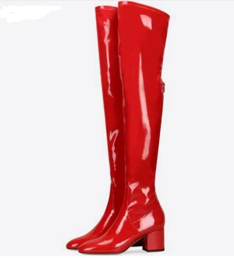 patent leather boots red