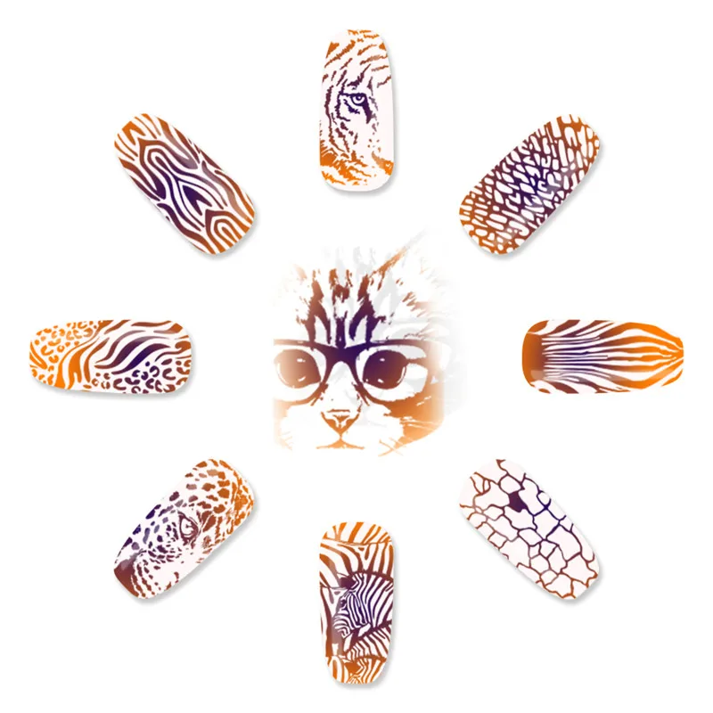 NICOLE DIARY 5 шт. штамповочные пластины дизайн ногтей животный мир серия кошка сова Тигр прямоугольный, для нейл-арта изображения пластины
