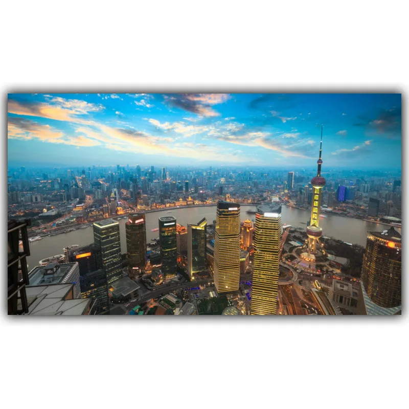 Нью-Йорк Hong Kong World City Building Night Пейзаж Плакат Печать шелковая ткань украшение дома обои