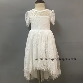 

2019 Summer Full Lace Girls Princes Dress Infant Baby Front Short Back Long Wedding Dress Puffy Tulle Lace Clothes For Birthday