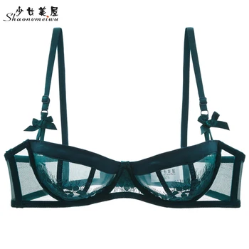 Sexy ultra-thin lace bra without sponge transparent half cup underwear comfortable bra woman 1