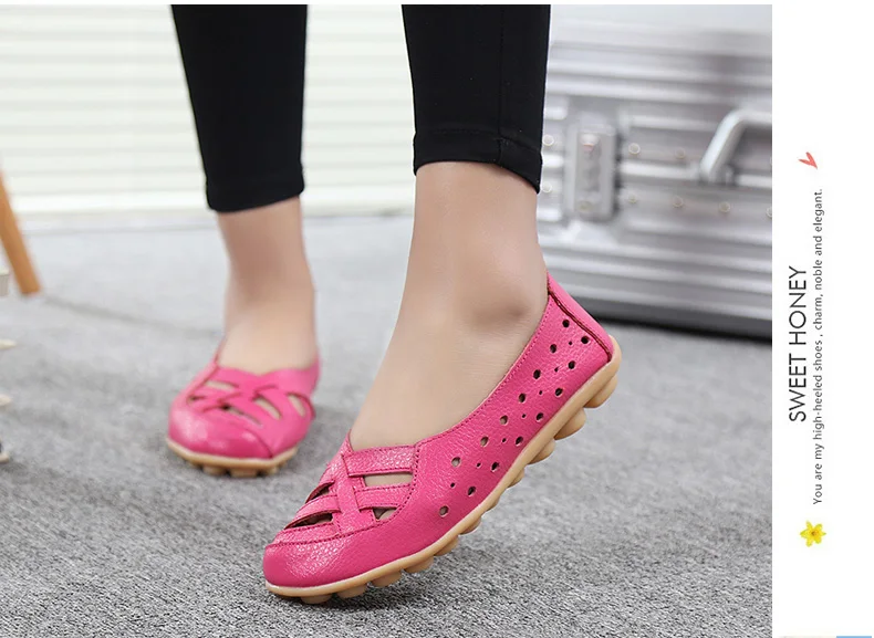 2017 Women's Casual Shoes Genuine Leather Woman Loafers Breathable Summer Shoe Flats with Hollow Out Mother Shoes Big Size 35-44 24