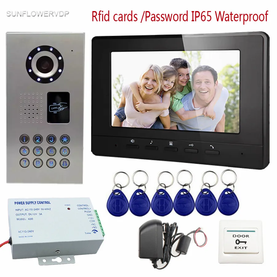 

SUNFLOWERVDP Rfid Keychains Video Intercom For Private House IP65 Waterproof Doorbell Camera 7" Monitor Color LCD Home Phone