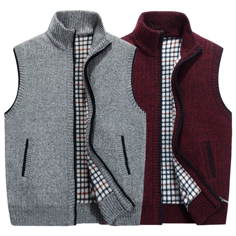 

Autumn Winter Thick Knit Vests Men's Loose Thiced Fleece Vest Waistcoat Plus Size XXXL Mens Outerwear Men sleeveless Coats Tops