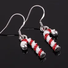 Красный Рождественский подарок костыль высокое качество Серебряные Серьги Розничная Европа и Америка Горячий Подарок