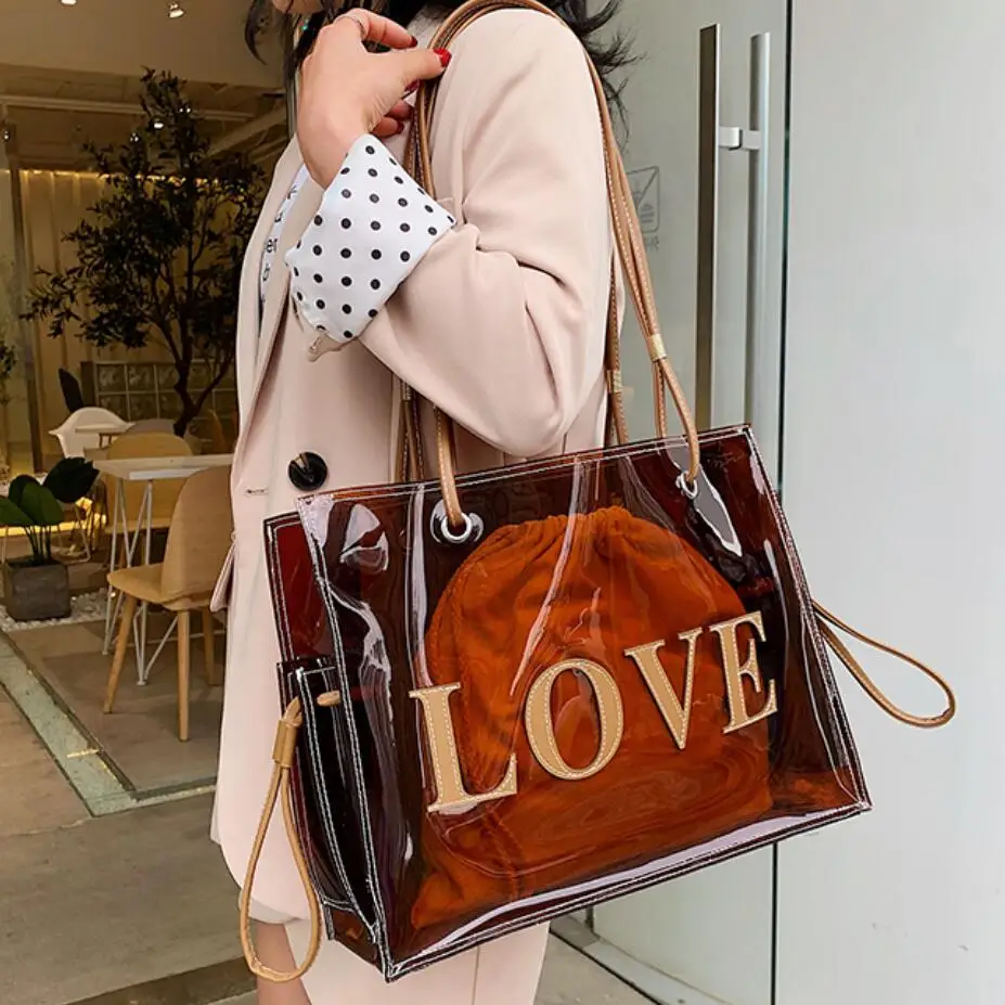 

Transparent jelly bag Large Tote bag 2019 summer new quality PVC Women's Designer Handbag Large-capacity shoulder bag Beach bag