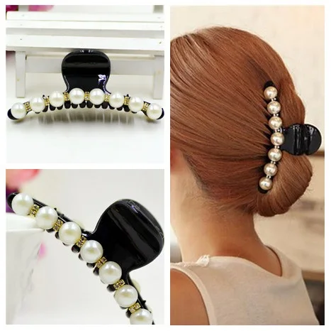 1PC Imitation Pearl Hairpin Shiny Rhinestone Hair Claws For Women Girl Hair Ornaments Trendy Hair Clip Crab Accessories Headwear