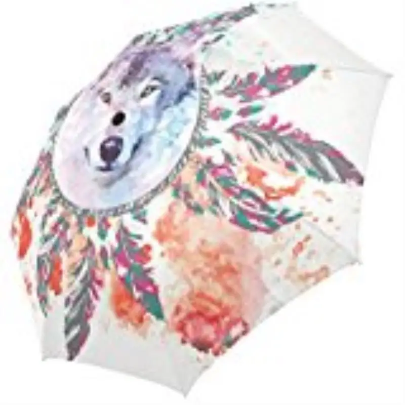 Wolf Foldable Umbrella Anti Rain Umbrella 3 Folding Parasol Sun
