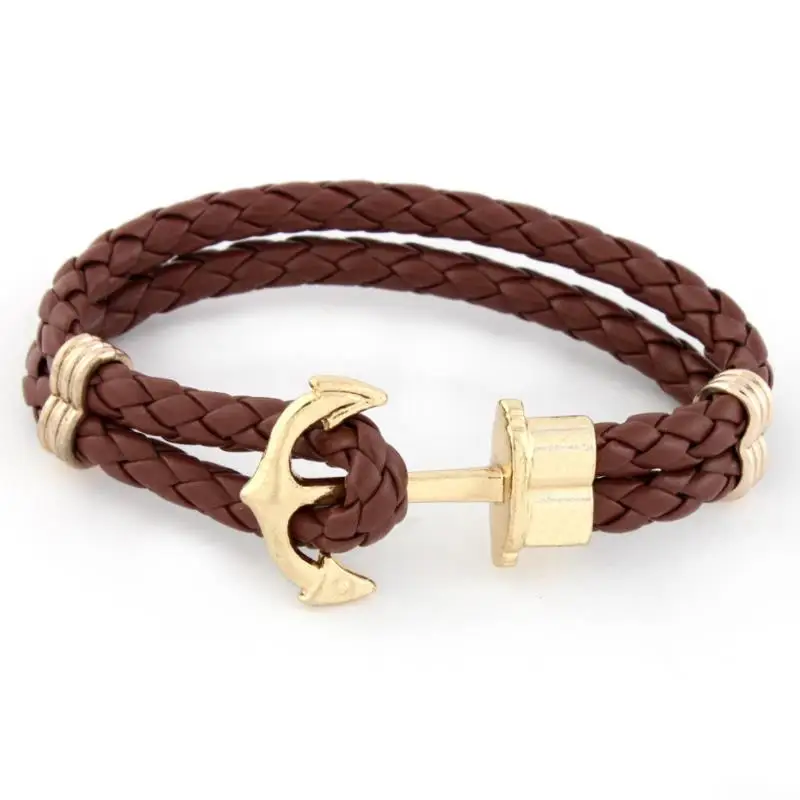 

Ourania Genuine Handmade Braided Vintage Leather Anchor Bracelets Men Black/white/brown Stainless Steel Punk Jewelry lovers gift