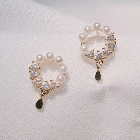 

JC 2019 New Product Free Shipping S925 Sterling Silver Women Jewelry Luxury Style Gold Plated Cute Garland Pearl Stud Earring