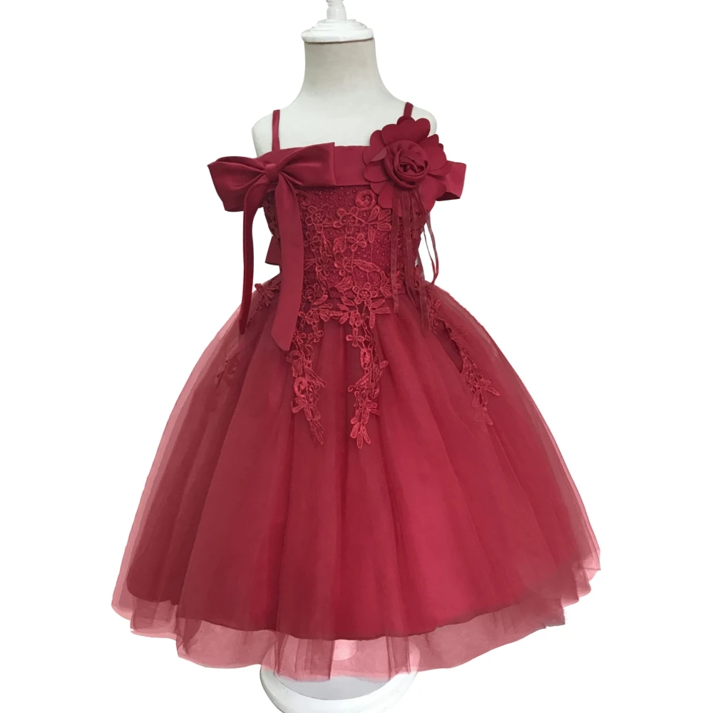 Free Shipping Formal 3T-10T Children Dress 2018 New Arrival Burgundy Girl Party Dresses Shoulderless Pageant Kids Evening Gowns | Детская