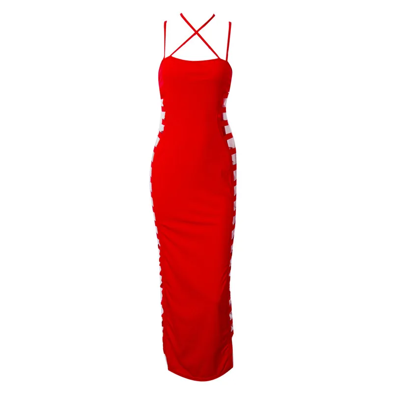 2019 أزياء المرأة الصيف مثير Bodycon الجانبية سبليت ضمادة أكمام عارية الذراعين فستان طويل مساء حزب Dressess جديد وصول