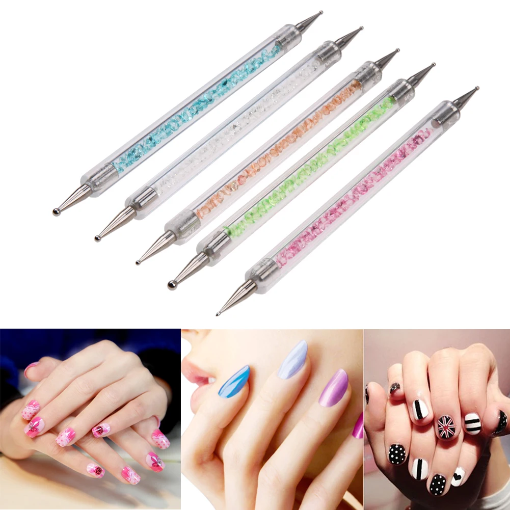 

5pcs/set Acrylic Double Way Nail Art Dotting Pen Colorful Rhinestone Nail Decoration Painting Picking Brush Design Brush Tools