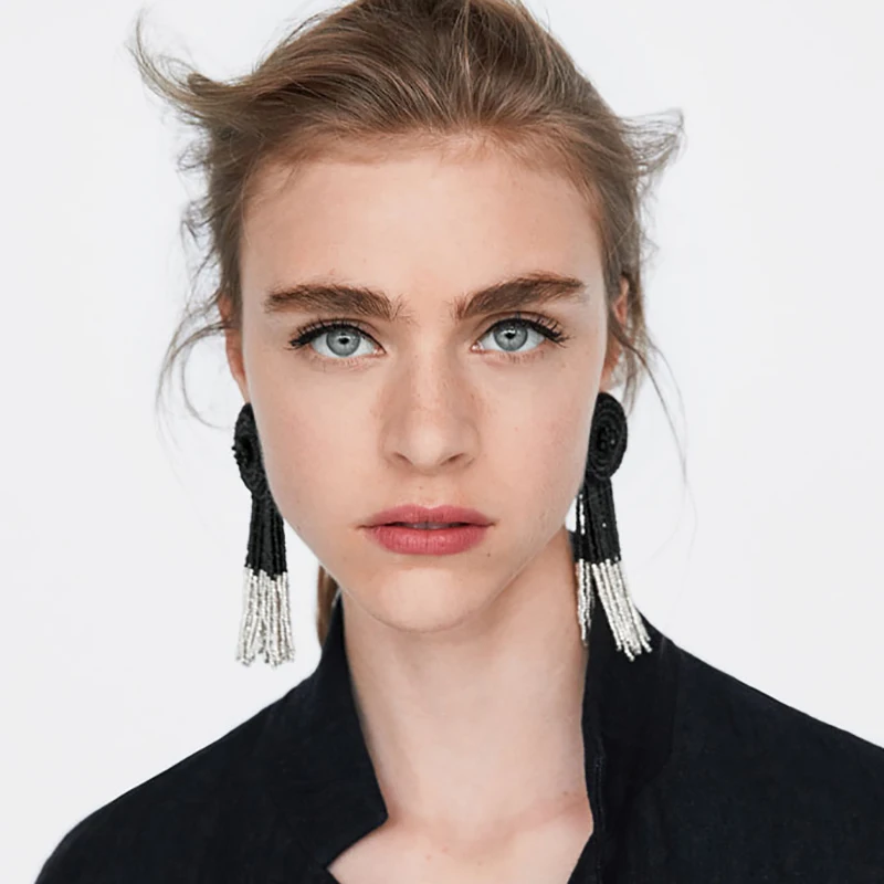 

JUJIA Fashion Bohemian Handmade Long Beads Tassel Earrings For Girls Long Dangle Drop Earrings Pendientes