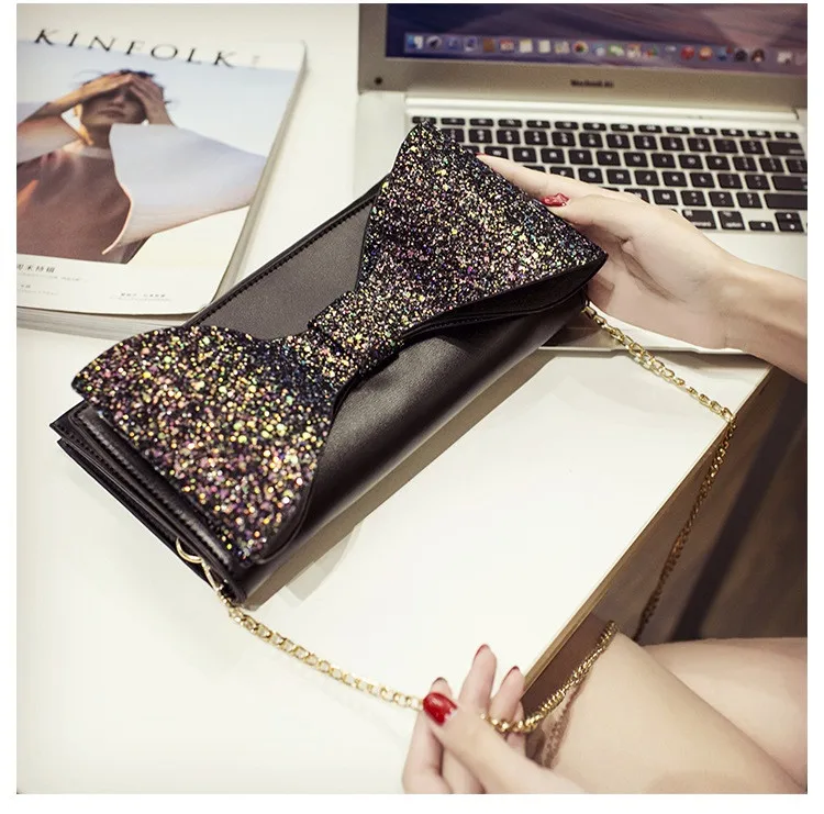 Fashion Bow Women clutch Sparkling luxury lady evening bags chain messenger bag for female Shoulder bag Women's Clutches  (17)