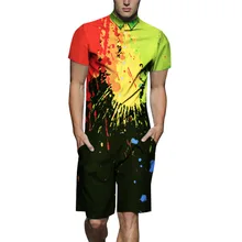 Дизайн комбинезоны мужские комбинезоны модные 3D Забавный принт короткий рукав комбинезон мужские повседневные пляжные вечерние цельные комбинезоны TS-483