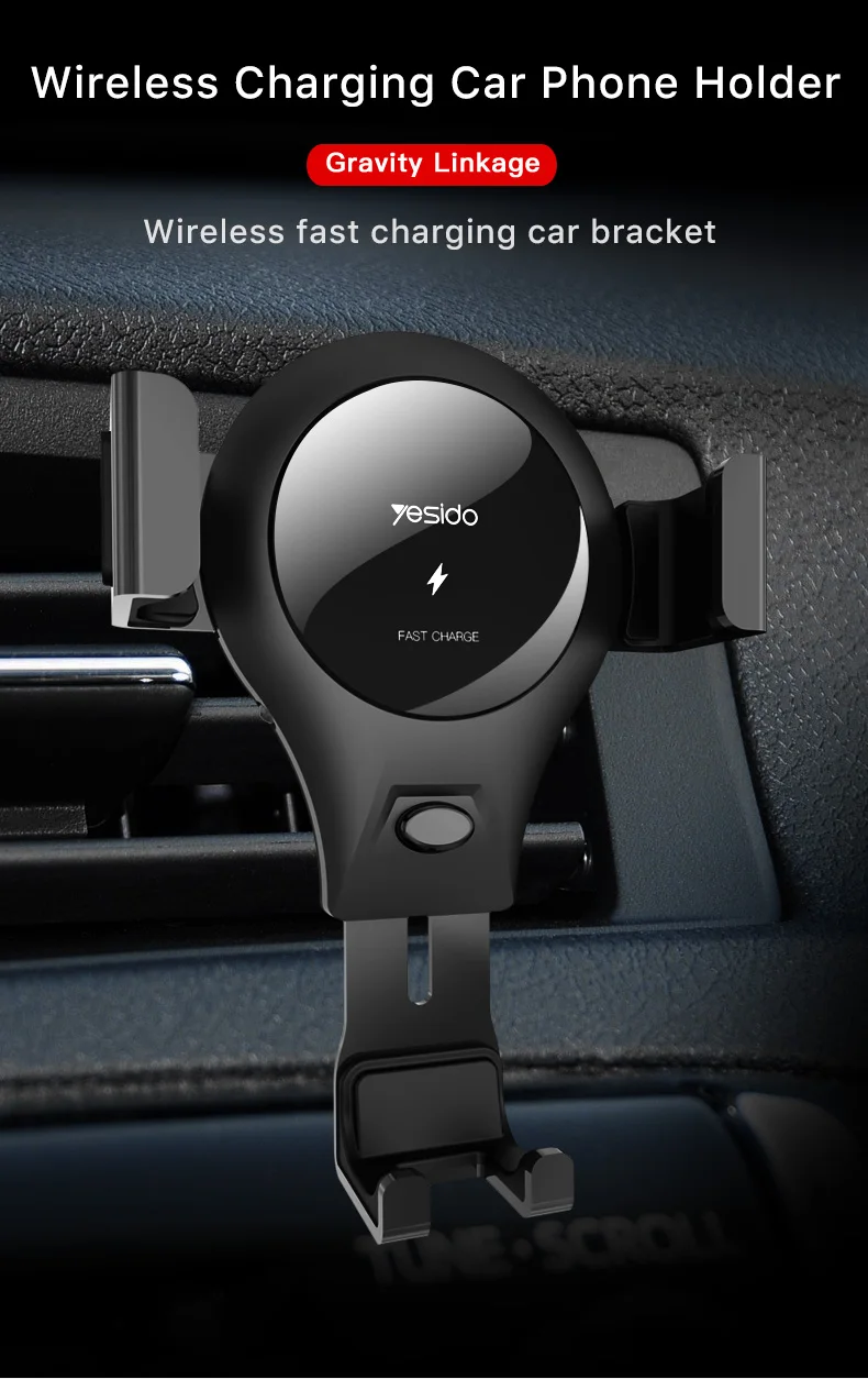 Car Qi Wireless Fast Charger Gravity Car Phone Holder Stand (1)