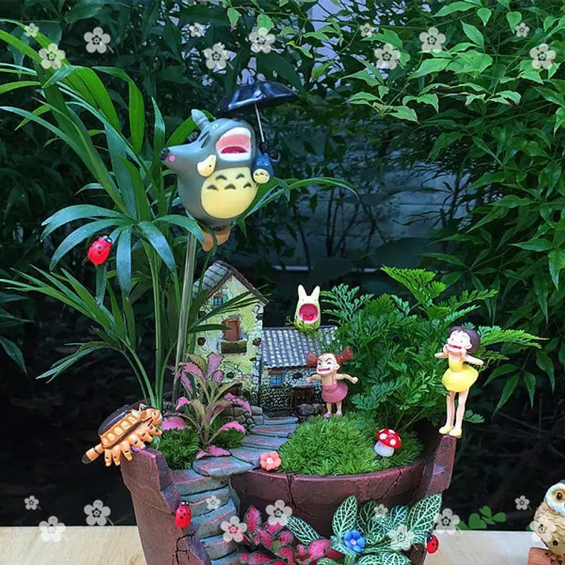 

Miniature Small Totoro Girl and Cat , A Set of 9 Totoro Ghibli Figurines and Mushroom Ladybug , Fairy Garden Accessories