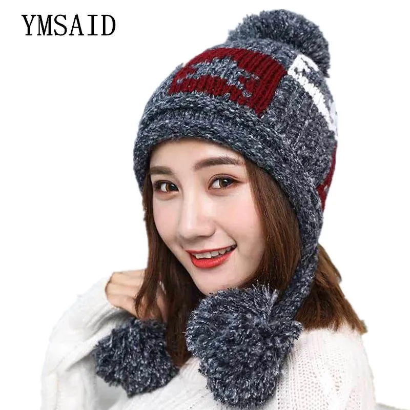 Модные вязаные шапки Ymsaid Hats2018 с помпоном для женщин и девушек плотная теплая