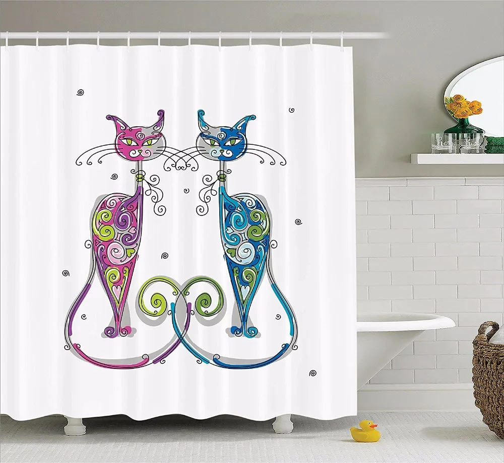 High Quality Arts Shower Curtains Cat Series Cute Funny Cat Design